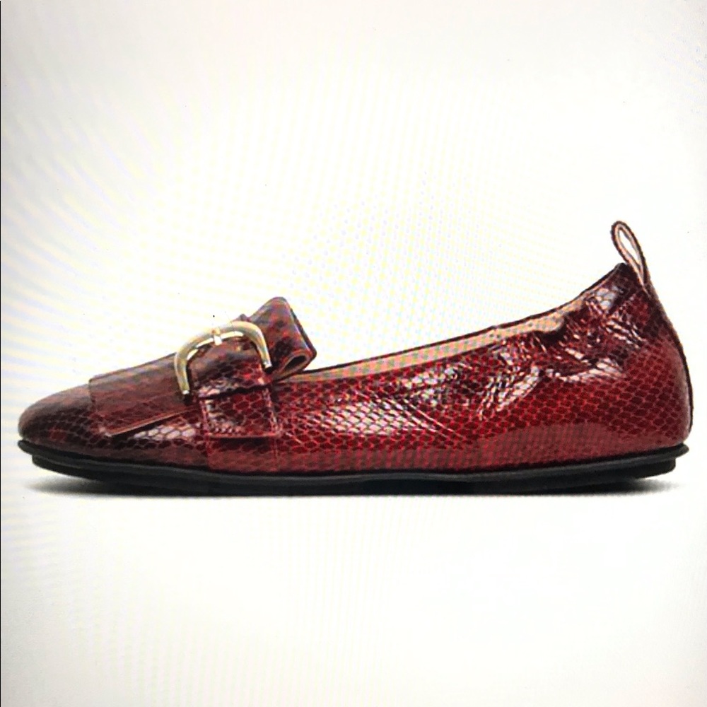 Fitflop Sz 8 Red Adrenaline Snake-Embossed Allegro Leather Loafer - Picture 2 of 3